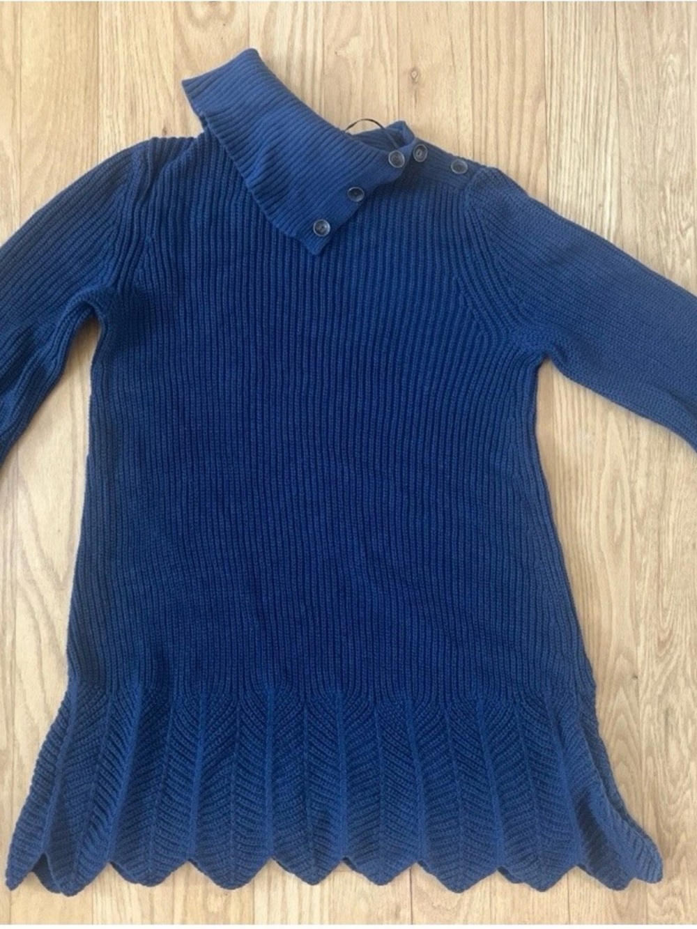 Style & Co. Women’s Blue Button-Shoulder Ribbed Knit Long Sweater or Dress